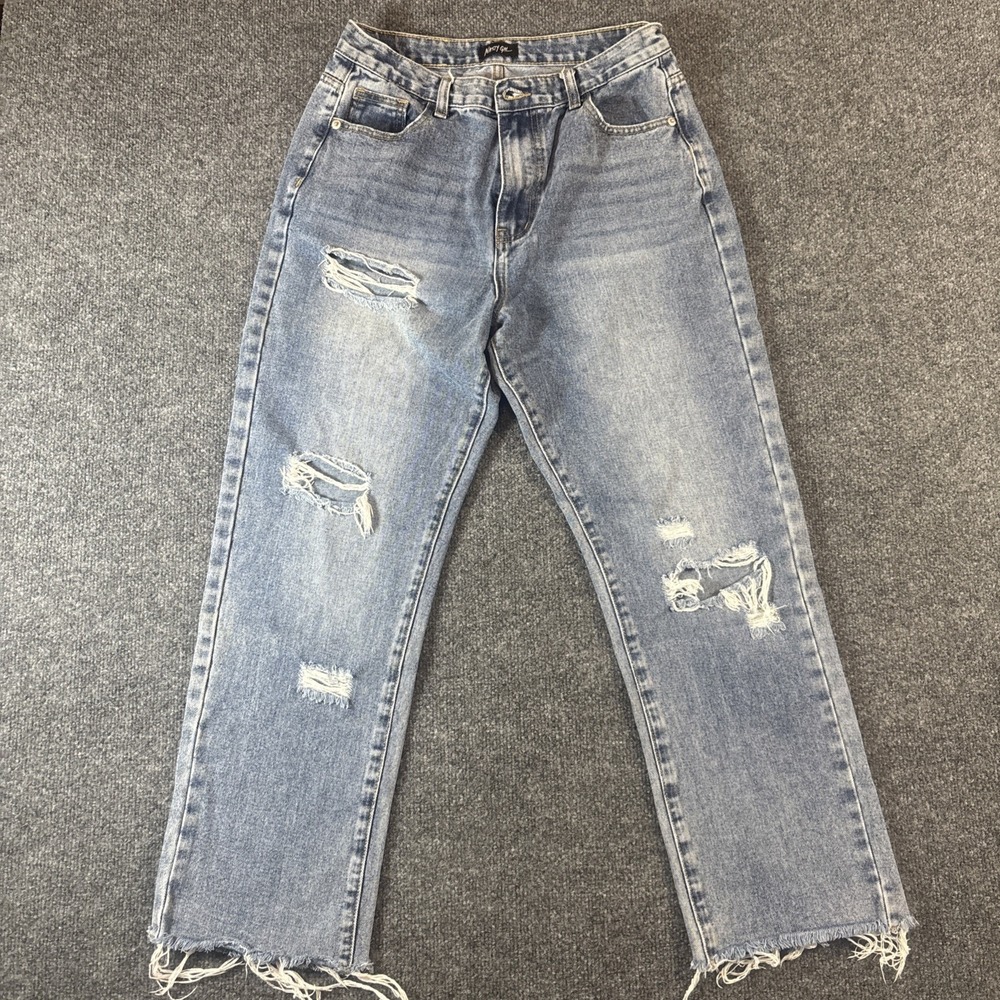 Nasty Gal Denim Jeans Women's 12 Blue Distressed Ripped Frayed Hem Pants
